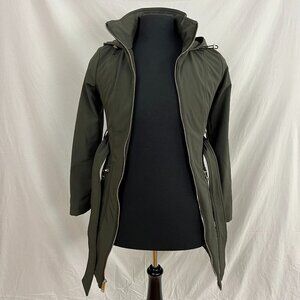 NWT Guess Olive Green Raincoat Utility Trench Coat w/ Belt Hood Pockets Size XS